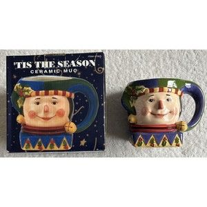 Susan Winget TIS THE SEASON 20 oz. Ceramic Mug Christmas Jester Hand Painted NIB